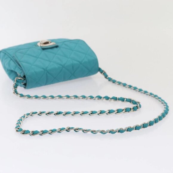PRADA Chain Shoulder Bag Nylon Turquoise Blue Silver Auth 86958V - Picture 8 of 14
